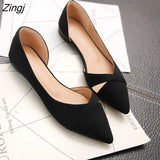 Women Flats Pink Black Pure Color Plus Small Size 34 Large 41 42 43 44 Suede Leather Pointed Toe Office Lady Flat Heel