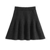 Solid A-line Knitted Pleated Mini Skirt- Outfit