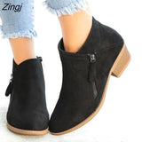 Boots For Women Casual Shallow Slip-on Pointed Toe Low Heels Shoes Woman Big Size Pu Leather Zapatos De