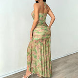 Street Babes Print Flower Sling Skirt Sexy Open Steel Ring Fish Bone Dress