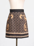 2025 New Style Retro Print Nail Bead High Waist Thin Design Sense Short A-Line Skirt