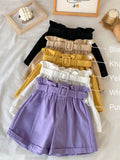 Women Casual High Waist Loose Cotton Short Pants 2023 Summer Elegant Sweet Girls All-Match Wide Leg Shorts With Belt