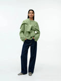 Soft-Gried Gray Sweater Woman 2025 Autumn And Winter Loose Thick Sheep Velvet Collar Knitted