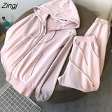 Women Two Piece Set Casual Tracksuit Long Sleeve Hooded Oversize Sweatshirt + High Waist Harem Pants Loose Sweatpants