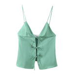 New Bow Trim Silk Satin Texture Top