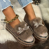 Large-Size Lefu Shoes Women's Casual Shoes Autumn And Winter New Bright Diamond Bows Pedal Lazy