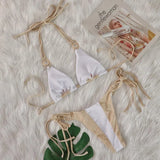 Zingj Sexy New Crystal Diamond Bikini Solid Color Patchwork Belt Swimsuit Vacation Split Women's