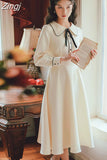 Solid Long Sleeve Bow Peter Pan Collar Woman Dress for Women Clothing Autumn 2023 New Preppy Style Midi Dresses