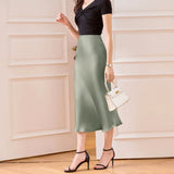 Satin Half Body Skirt Word Female Bright Face Show Thin Simulation Silk High Waist Half Body Long Skirt Silky Fish Tail Swing Half