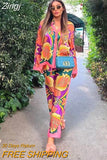 Women Y2K 2 Piece Floral Pants Set Long Sleeve Button Down Shirt Wide Leg Palazzo Pants Outfits Matching Sets
