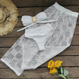 Solid Color Strap With Bra High-Waisted Split Swimsuit Bikini Long Net Trousers Three-Piece Set 2025
