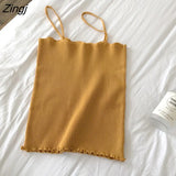 Spaghetti Strap Solid Short Tanks Tops Women Summer Sexy Slim Knitting Korean All-match 8-color Camisoles Elegant