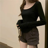 Zingj T-Shirt Women's Autumn And Winter New Trendy Ins Irregular Slim Students Casual Short Top Girls