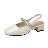 Bottom Low-Heeled Sandals Women 2025 Spring And Summer New French Fashion Water Drill With Shallow Mouth Square Single