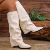 Large Leather Boots Folded High And Fashion Boots Women's New Coarse And English Style High-Trouser Trouser