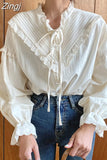 Casual Elegant Tops 2023 New Women Hollow Out Women Shirts Solid Long Sleeve Korean Style Bow Loose Blouses Blusas