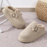 Cotton Shoes And Half Slippers Winter 2025 New Thick Soles Pedal Low Help Bread Shoes Belt Buckle With Velvet Cotton