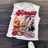 New Leisure Sleeveless Vest With Short-Sleeved Top Couple Summer Loose Printing Hot