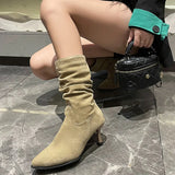 Piles Of Short Boots Women's Shoes Fall And Winter High Heel Sexy Western Cowboy Boots Wrinkled In The