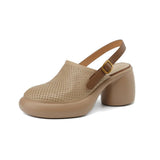 Pine Cake Thick Sole Hollow Sandals Women 2025 Summer New Thick Heel Round Head Buckle Back Empty Roman Women