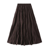 Autumn New High-Rise Slim Folding Long Swing A-Dress Skirt Women