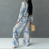 Women's Ins Commuting Temperament Shirt Broad Leg Pants Casual Women's Two-Piece