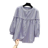 2025 Spring And Autumn Korean Version Of The Round-Necked Women's Shirt Age-Old Doll Shirt Fashion Casual Thin Nine-Sleeved Lace