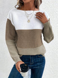 And Winter Round Collar Splicing A Hundred Striped Sweater Women Lazy Wind Top Loose Large-Size Knitted