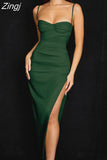 Satin Dress Bodycon Side Split Spaghetti Strap Sexy Dress Maxi Dress Elegant Dresses For Women Party Robe Femme