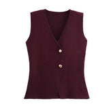 Women's ZA New Multi-Color Button Knitted Vest Vest Half-Skirt