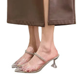 Summer Fashion Outside Wearing A Pointed Water Drill Side Buckle High Heels Fairy Style Transparent Word With Fine