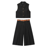Crash-Colored Line Straight Vest 8333723 Folding Belt Bermuda Shorts