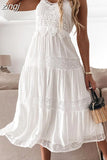 Tank Dress Women V Neck Sleeveless Chiffin Dresses Female Elegant A Line Maxi Dress Summer Ladies Hollow Out Beach