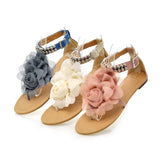 Sandals Three-Dimensional Flower Vacation Shoes Large-Size Sandals 40-43 Laded Flat Sandals