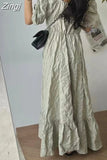 Summer Puff Sleeve Women Ruffes Dress Ladies Womens Cotton Pullover Long Dresses New Fashion Casual Loose Pleated