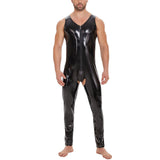 Zingj Plus Size Men's PVC Bright Leather Onesie Sexy Open Gear Slim Onesie Leather Pants Size