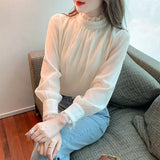 Shot Plus Velvet Winter New Sweet Standing Collar Pearl Splicing Decorative Jacket Design Sense Bubble Sleeve