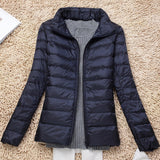 Large Size Plus Fat Down Jacket Female Light Korean Version Fashion Standing Collar Short Fat MM White Duck Down Coat Tide-Outfit
