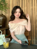 Xixi 2025 Summer New French Temperament Flower Design Chiffon Collar Short-Sleeved Blouse