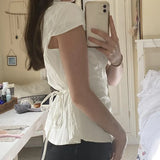 Zingj Desire Girl Casual Wind White Jacket 2023 Summer Design Sense After The Strap Show Thin Basic Shirt