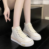 Version Of High-Top Canvas Shoes Women In The Autumn Of 2025 New Fashion Students Thick Soles To Increase The Height Of Small White Shoes With Casual