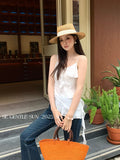 Xixi 2025 Summer New Temperament Pure Temperament Lotus Leaf Side Solid Color Bottom Sling Vest Women