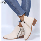 Women's Riding Short Boots Pu Leather Thick Heel Pointed Head 2023 New Autumn Platform Side Zipper Fashtion Women's Casual