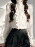Chic Lace Splicing Long-Sleeved Shirt Early Spring Super Good Single-Dnecked Shirt Temperament Blouse Women's