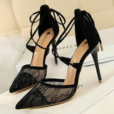 Shoes Woman Pumps Mesh Lace High Heels Sexy Party Shoes Hollow Out Cross Straps Women Sandals Stiletto Heels Women