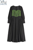 Women French Vintage Patchwork Black Dress Slim Female Elegant Square Collar Long Sleeve High Waist A-line Midi Long Frocks