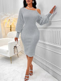 Hot Selling Single Shoulder Lantern Sleeve Solid Color Collect Purse Hip Dress Sexy Wind Women's