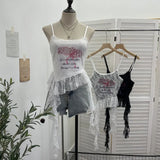 Shooting 2025 Summer New Women's Fashionable Lace Letter Print Sling Vest Ribbon Ribbon Ribbon Sleeveless Top