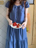 Feel Bubble Sleeve Dress Summer Women's Long Design Loose Solid Color Age Reduction Pressure Folding