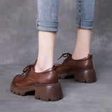 High-Rise Cowhedole With Coarse Heel Of Lefy Shoes Women Thick Bottom Four Seasons Ultra-Light Leather Single Shoes 2